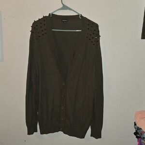 Torrid Green Cardigan Sweater with Embellished Shoulders